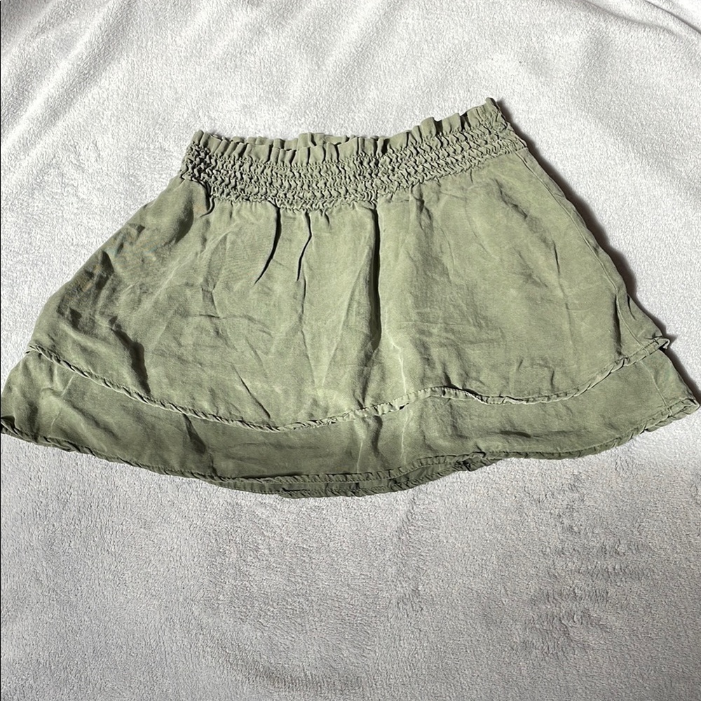 Bella Dahl Green Cascading Skirt with Smocked Waist